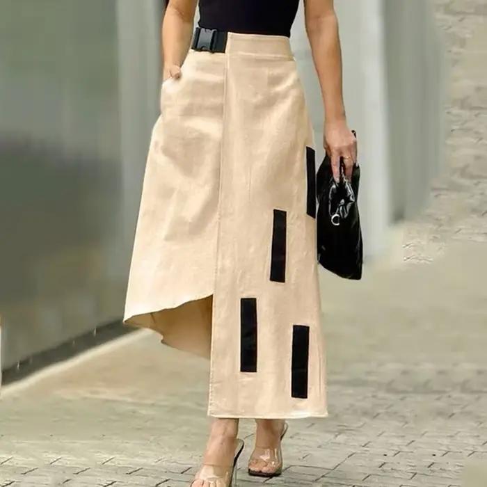 UOOZEE femmes mode asymétrique a-ligne jupes 2025 nouveautés poches à articulations fendues ample élastique taille haute jupe bas
