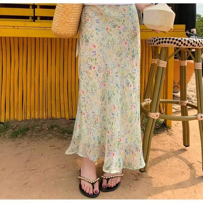 Jupe midi évasée taille haute à imprimé floral pour femme
