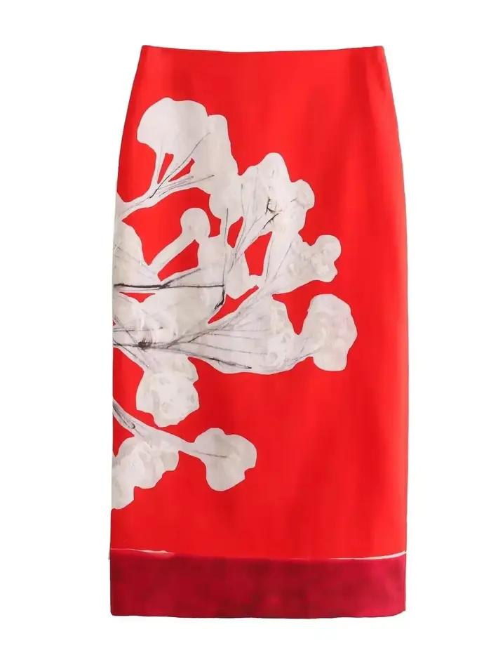 Jupe imprimée vintage taille haute décontractée en acétate pour femmes, mini midi, ajustement mince, appliques, printemps été