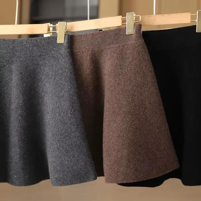 Jupe en laine pour femmes automne hiver taille élastique Mini