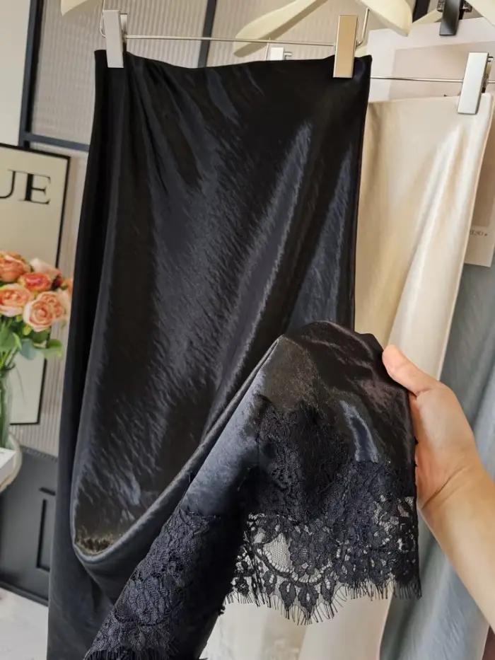 Jupe mi-longue en Satin et dentelle pour femmes
