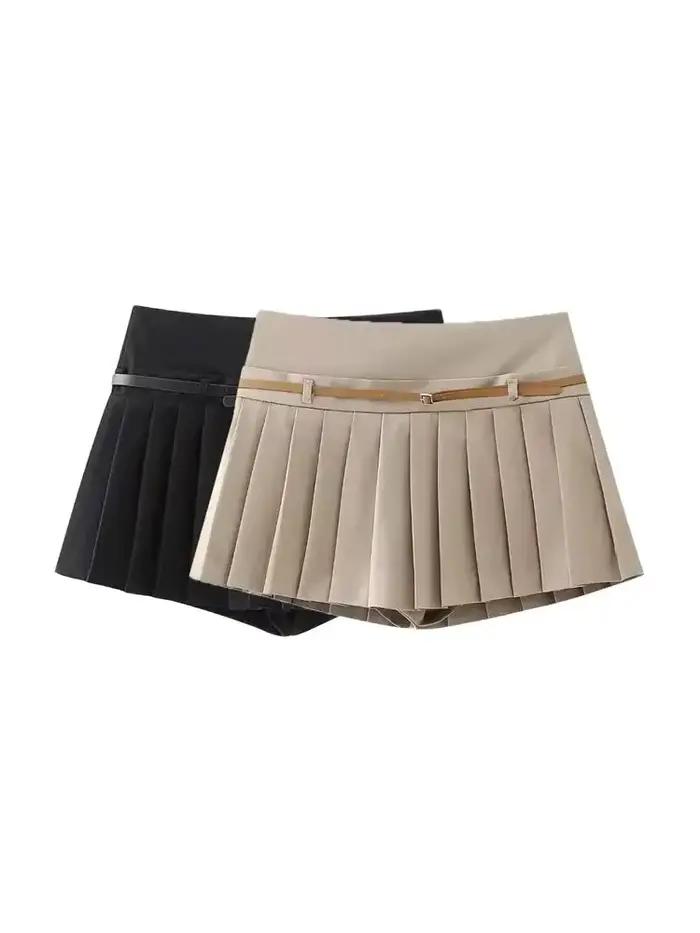 Jupes courtes plissées pour femmes avec ceinture