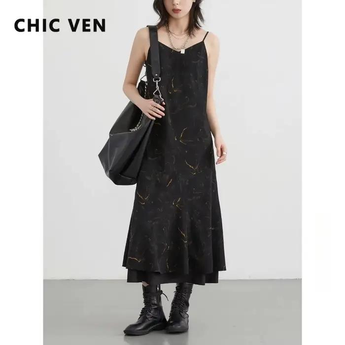 Robe Chic Ven Camisole Style Rétro Ample Col en V Pour Plage Vacances Printemps Ete Polyester Noire Verte