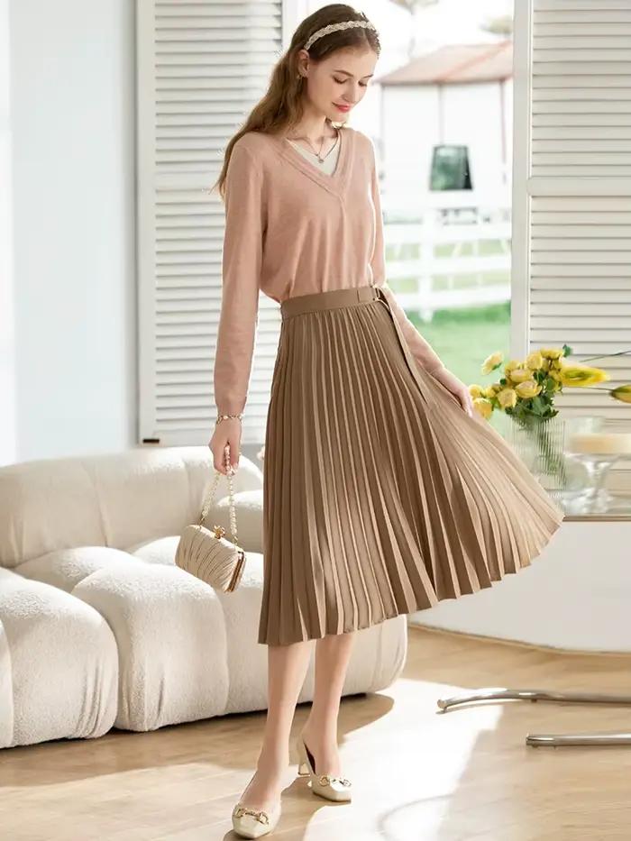 I Believe You-Jupe plissée taille haute pour femme