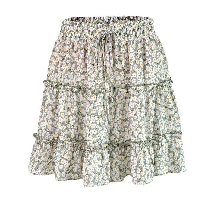 Jupe florale INPETAL à cordon de serrage pour femmes style streetwear mini design de plage d été à volants à plusieurs niveaux pour occasions estivales