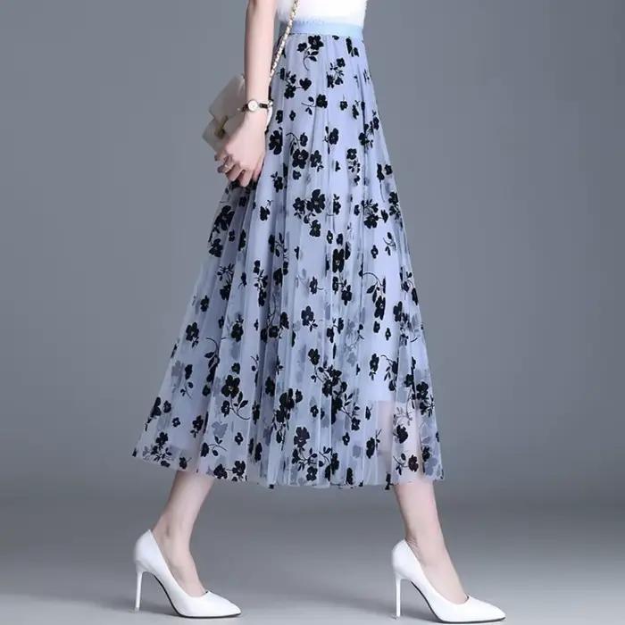 Jupe ample élégante Ranmo en acétate pour femmes avec teinture à nouer, style tendance et coupe empire pour automne et événements spéciaux