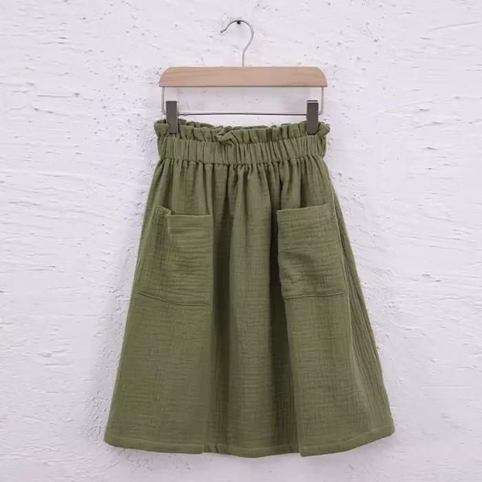 Jupes pour filles en gaze de coton 100% à taille élastique plissée