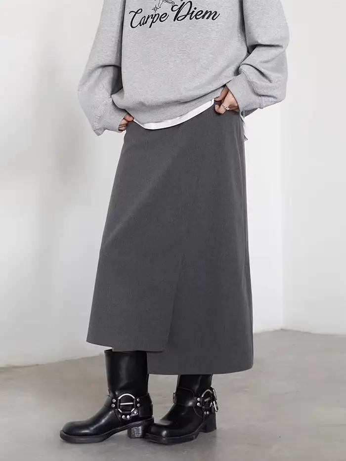 CHIC VEN nouvelles femmes jupes ample décontracté solide Tube droit conception fente irrégulière femme jupe dames vêtements printemps automne 2025