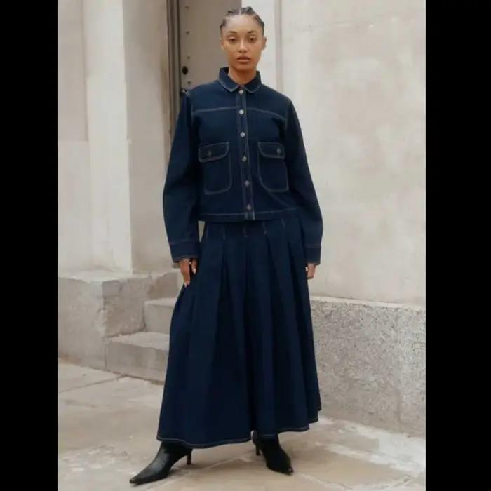 Jupe en jean plissée taille haute pour femmes grandes tailles