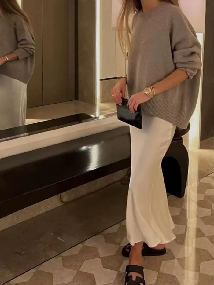 Jupe Taille Haute en Satin Polyestère Pour Femmes Occasions Professionnelles Et Décontractées