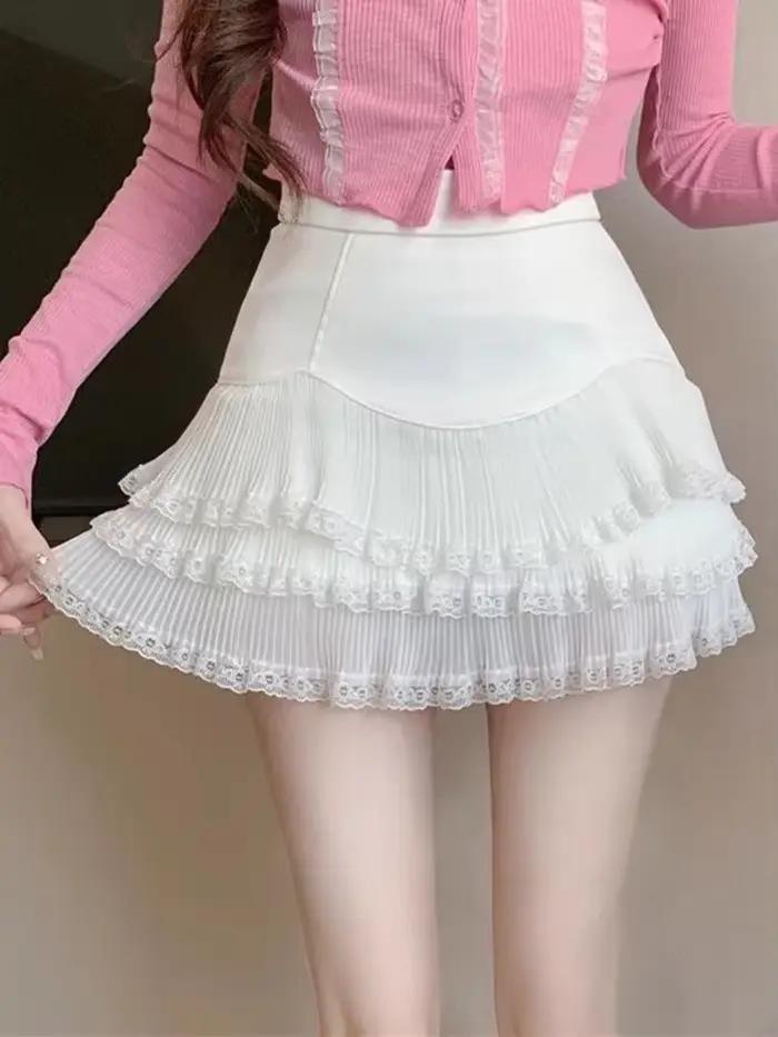 Dentelle volants jupes blanches femmes Sexy mince taille haute douce Mini jupe mode élégante femme décontracté Hotsweet