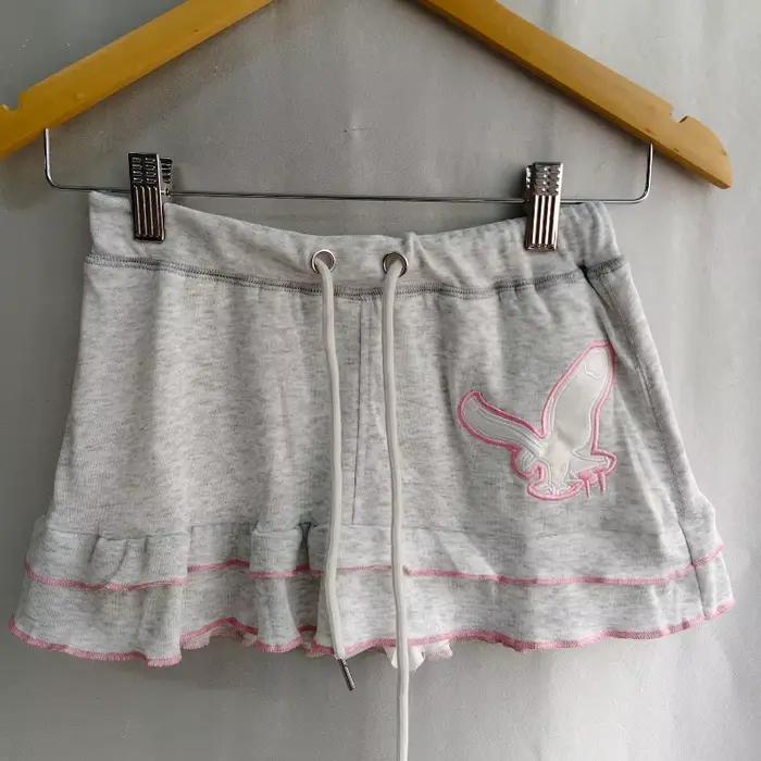 Kimotimo Mini-jupe grise à volants style rétro américain pour femme