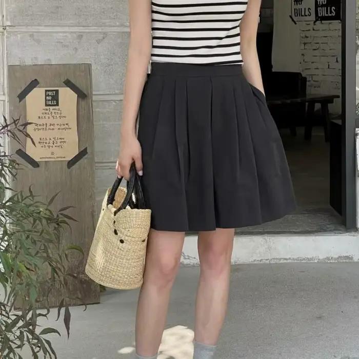 Jupe plissée rétro taille élastique pour femme