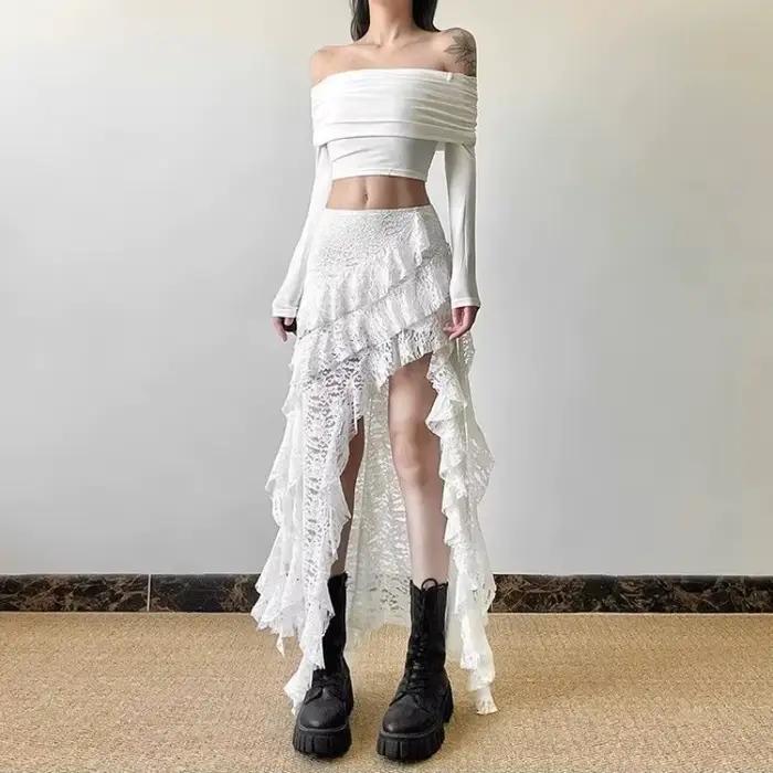Jupe gothique années 2000 en acétate et polyester pour femmes, style décontracté, Gyaru Kpop, Streetwear, longue et asymétrique, pour les occasions spéciales ```