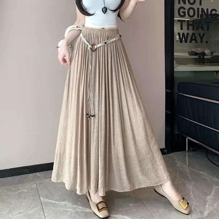Boho femmes jupe coton lin jaune femme jupes taille haute Harajuku 2025 tendance luxe élégant Vintage