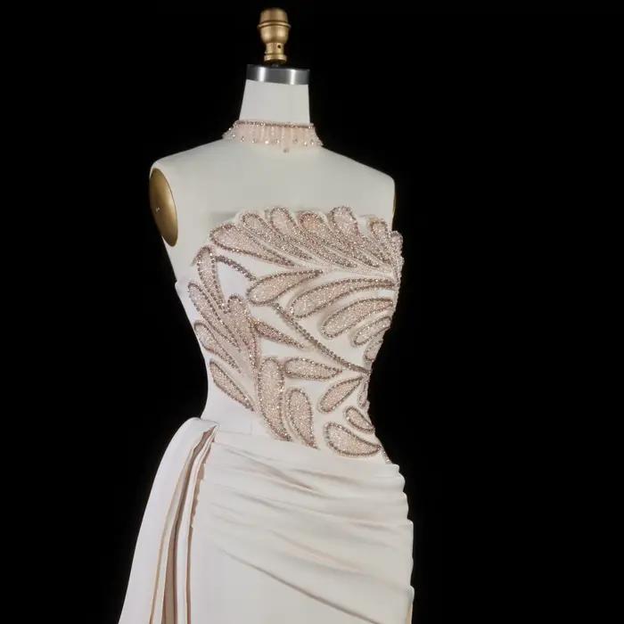 Robe de soirée longue perlée de luxe Sharon Said avec jupon plissé et col montant pour femme
