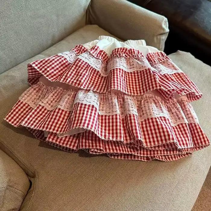 Mini-jupe bouffante à carreaux en dentelle couleur citrouille