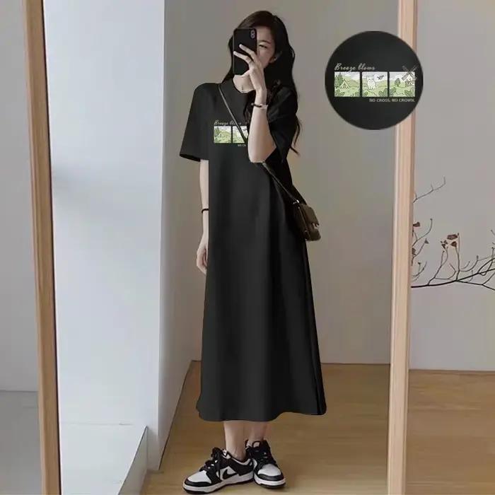 Robe longue décontractée aux imprimés de dessins animés mignons pour femmes, ample, en polyester, pour les saisons printemps et été, occasions spéciales et détente à la plage