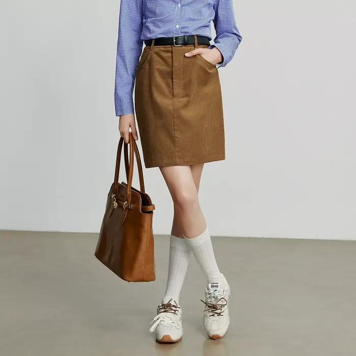 TOYOUTH femmes jupe Midi 2025 automne nouveau rétro velours côtelé taille élastique pur coton une ligne Mini