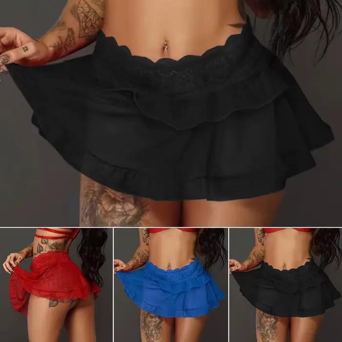 Jupe à volants en dentelle pour femmes, mini jupe décontractée au-dessus du genou, jupes courtes de danse d'été, tenue de club de fête, style sexy, polyester, dentelle, décontracté, été