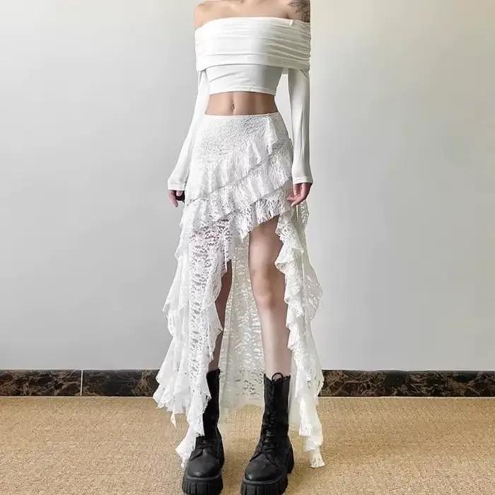 Jupe gothique des années 2000 pour femmes, polyester, dentelle, haute taille, style Y2K, streetwear, Gyaru, hip hop, jupe décontractée et esthétique