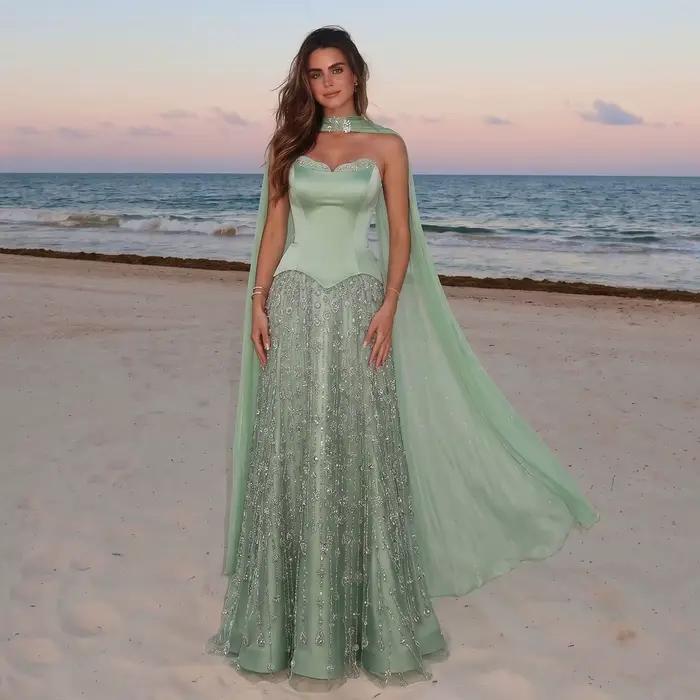Robe de soirée longue de luxe verte Sharon Said