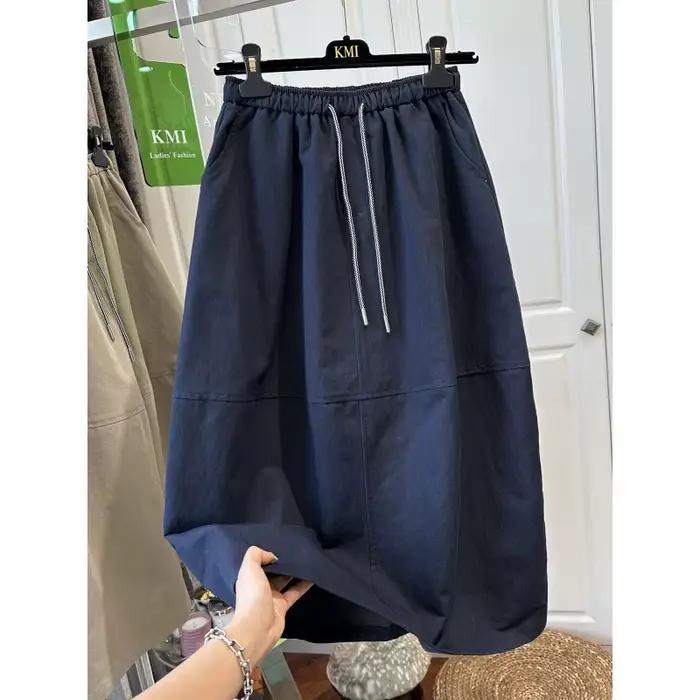 Jupe parapluie mi-longue élégante et polyvalente à taille élastique pour femmes grandes tailles