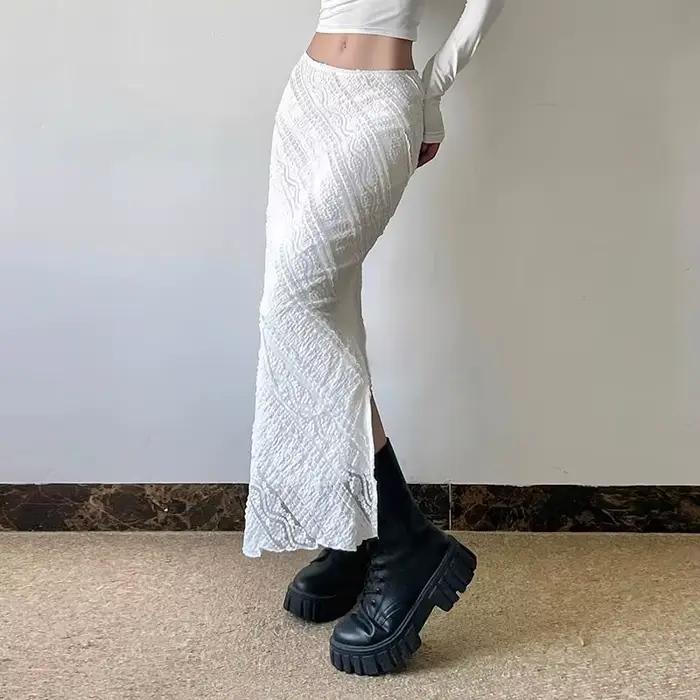 Jupe élégante en dentelle Jacquard sergé polyester pour femmes style streetwear occasionnelle rétro printemps automne bywindto