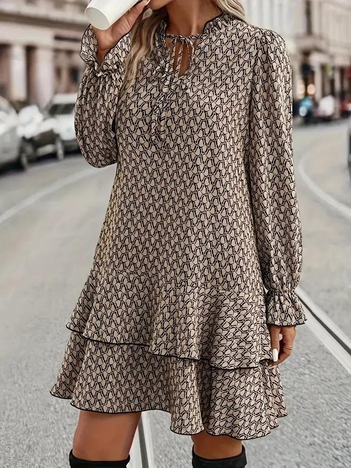 Grande taille 1XL-5XL femmes mode robe imprimée col en v décontracté à manches longues fête manches évasées à volants robe ample