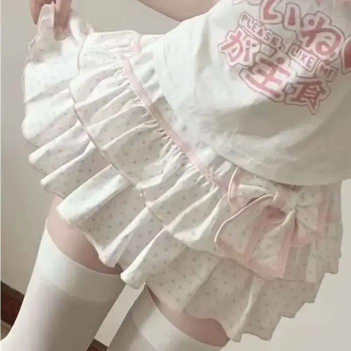 Kawaii Lolita rose doux nœud Mini jupes japonais JK filles mignon blanc volants à plusieurs niveaux gâteau jupe