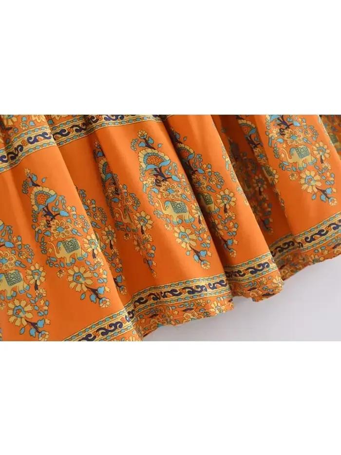 Vintage Chic Hippie femmes jaune imprimé fleuri plage bohème jupe haute taille élastique rayonne coton a-ligne Boho Maxi