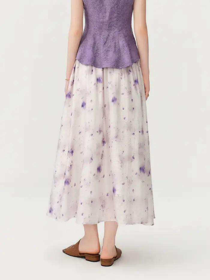 Jupe midi évasée tie-dye lilas FSLE 2026 pour femme
