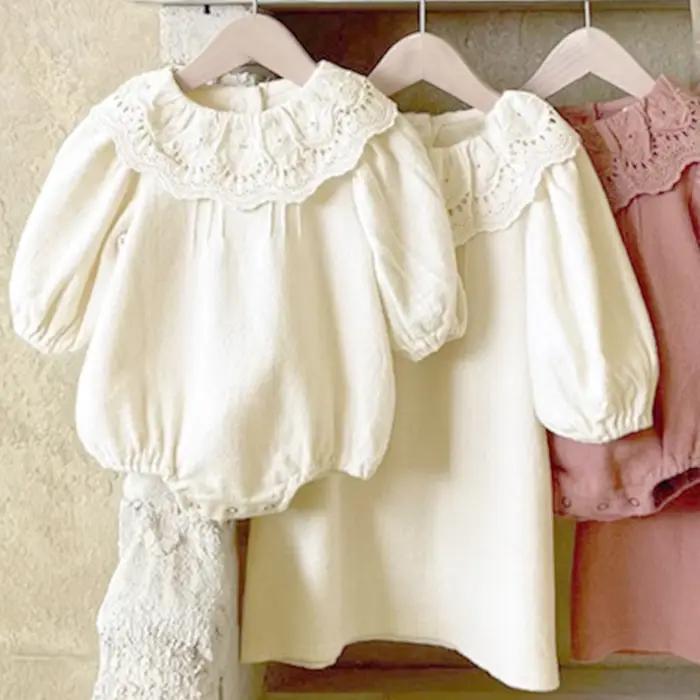 Robe décontractée en dentelle à volants pour filles, tenue d'automne à manches longues, blanche, vêtements à la mode pour enfants en bas âge