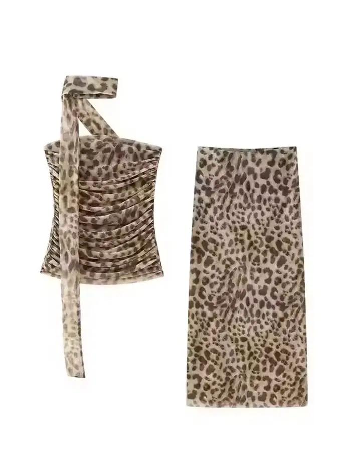 Ensemble jupe midi imprimée léopard HH pour femmes