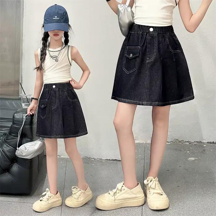 Jupe en jean vintage bleu foncé tendance pour adolescentes