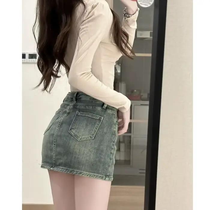 Mode taille haute Mini jupe a-ligne rétro Jean