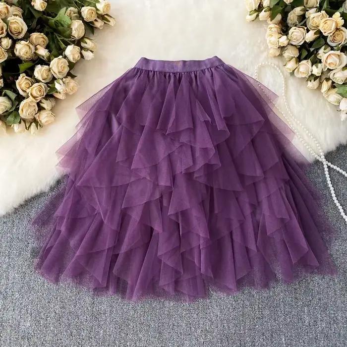 Kawaii Tulle jupe pour femmes maille irrégulière a-ligne Faldas Ajustadas femme Mini