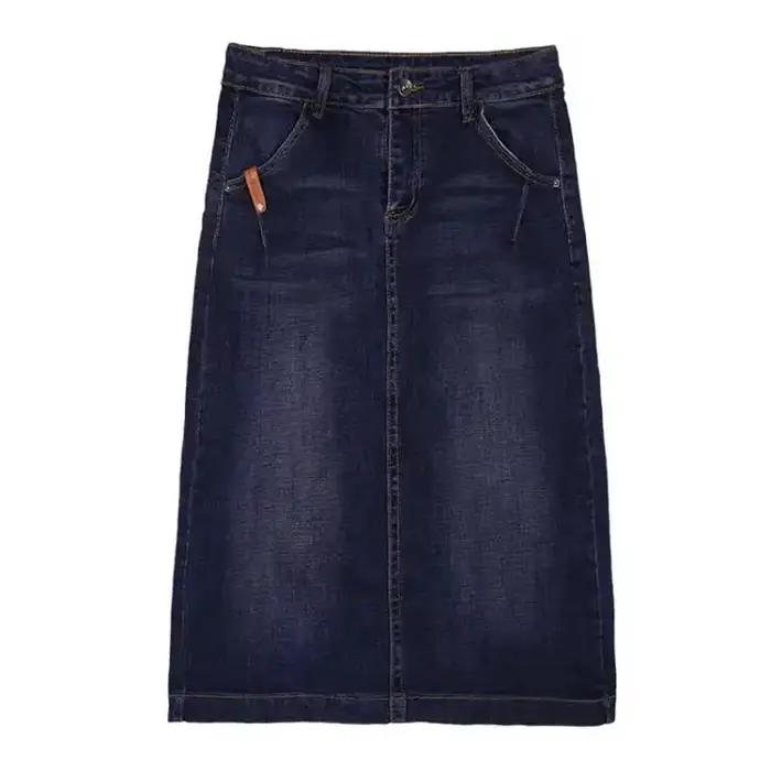 Cowboy jupe midi mi-longue 2025 nouveau printemps été Denim enveloppé hanche taille haute fendue a-ligne