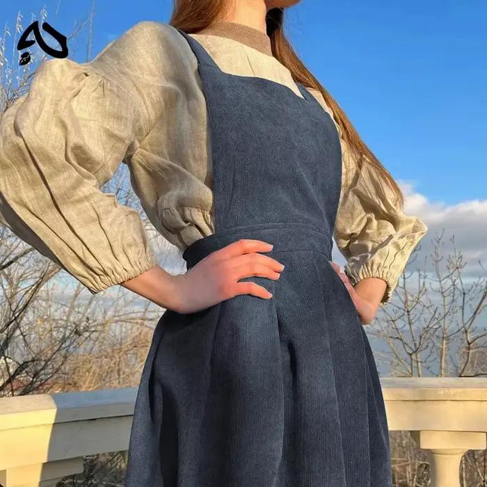 Robe rétro en velours côtelé pour femmes style décontracté automne polyester col carré confortable ligne A occasions spéciales