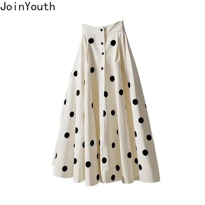 Jupe blanche à pois pour femmes 2025 Faldas Mujer De Moda taille haute a-ligne