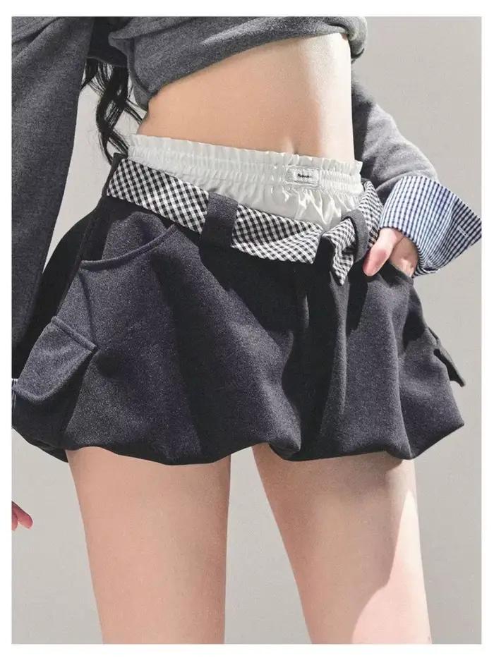 Femme Boule Bouffante Mini Jupe-Plaid Noeud Détail