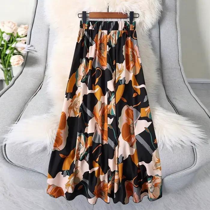 Jupe longue évasée à imprimé floral pour femme