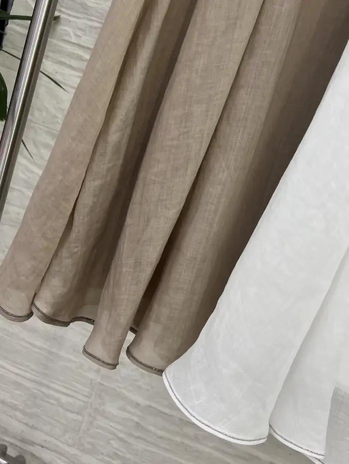 Jupe décontractée pour femme en ramie et soie avec perles perlées et fermeture éclair latérale pour printemps été occasions spéciales