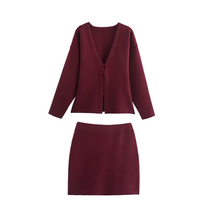 Costume jupe courte veste mince tricotée simple pour femme