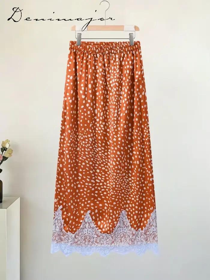 Ensemble jupe et haut imprimé élégant avec ruban réversible et insert en dentelle