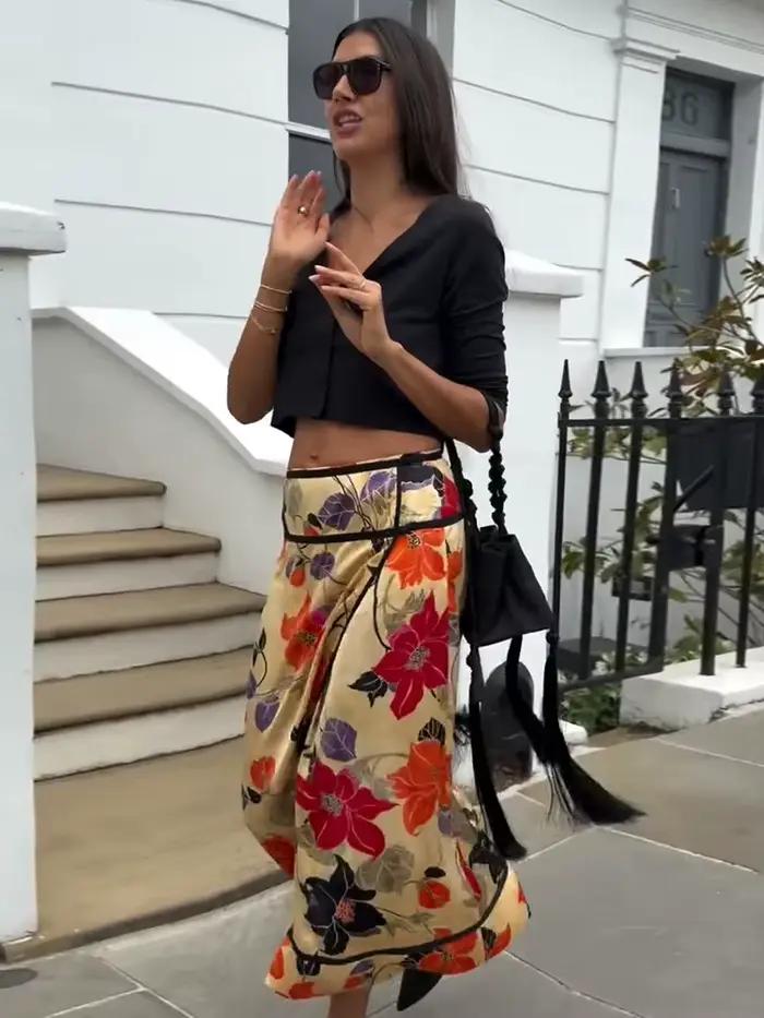 Jupe midi élégante à imprimé floral pour femme
