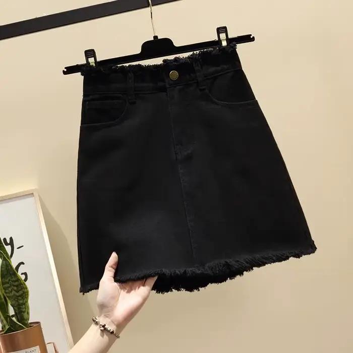 Jupe en jean taille haute pour femme, jupe courte A-Line, printemps et été