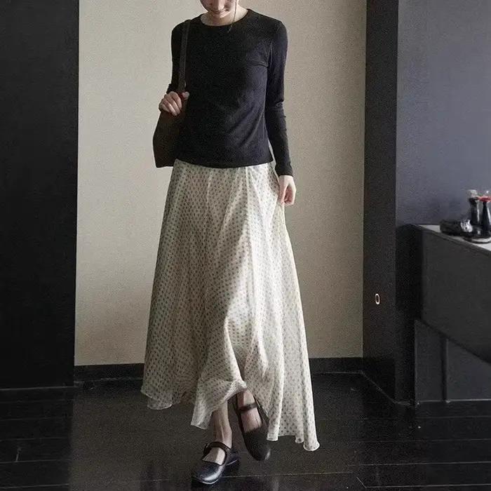 Jupe longue midi imprimée drapée irrégulière de style français pour femme
