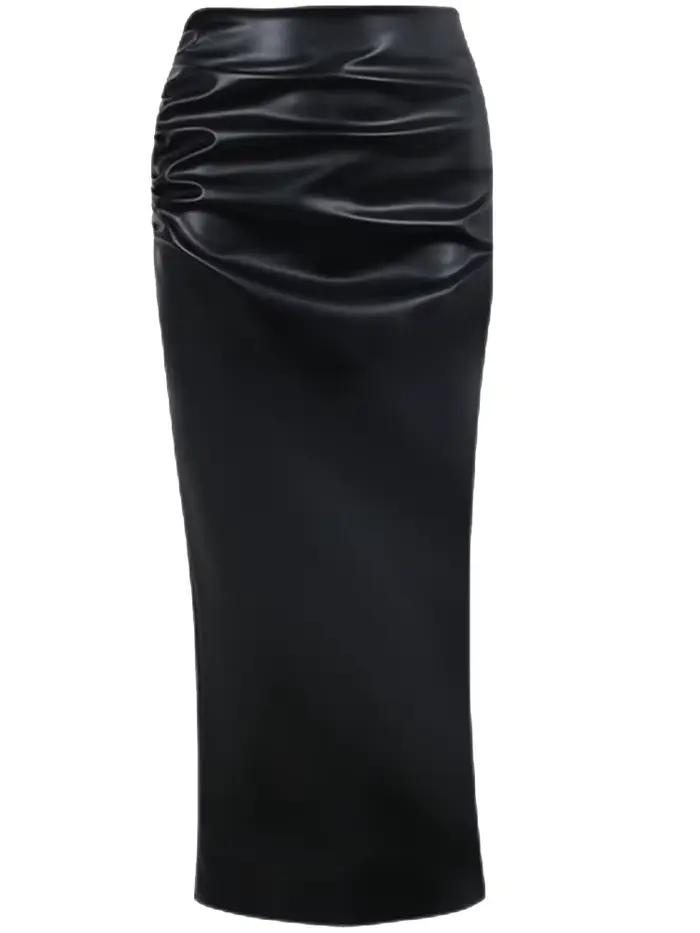Lautaro-Jupe crayon froncée en cuir PU souple et extensible pour femme