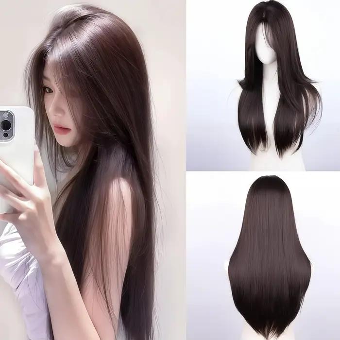 Perruque synthétique lisse noire naturelle de 28 pouces, idéale pour les carnavals, la Saint-Patrick et la rentrée scolaire